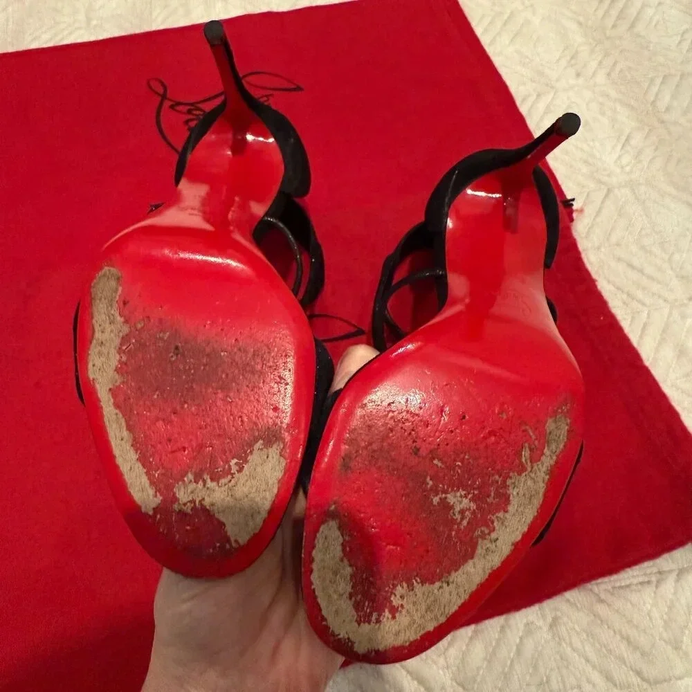 AUTHENTIC Black 100mm Choca Suede Sandal, Christian Louboutin (Not for Bundle) - Picture 6 of 12